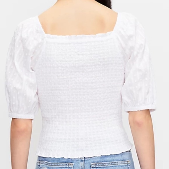 LOFT clipped smocked white square neck cotton top blouse Sz L - Picture 9 of 9